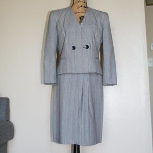 Vintage 80s Jordache Black White Red Stripe Suit Midi Skirt Blazer Womens S/M